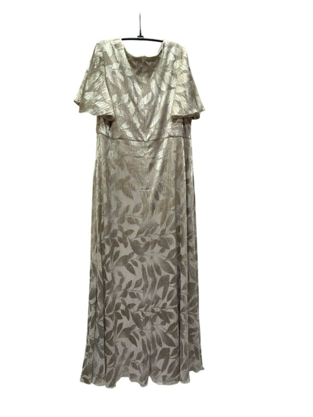 Adrianna Papell Champagne Gold Foil Leaf V-Neck Surplice Draped Gown, Size 20W - Picture 7 of 14